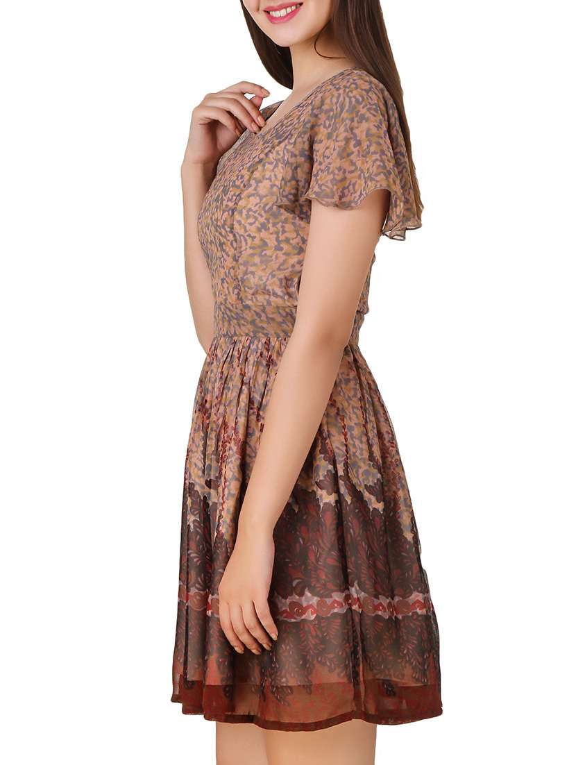brown polyester fit & flare dress - 12332182 -  Standard Image - 1
