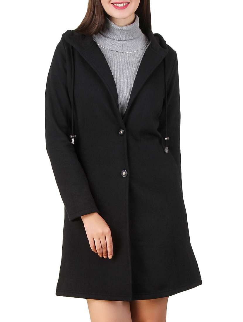 hooded neck solid coat