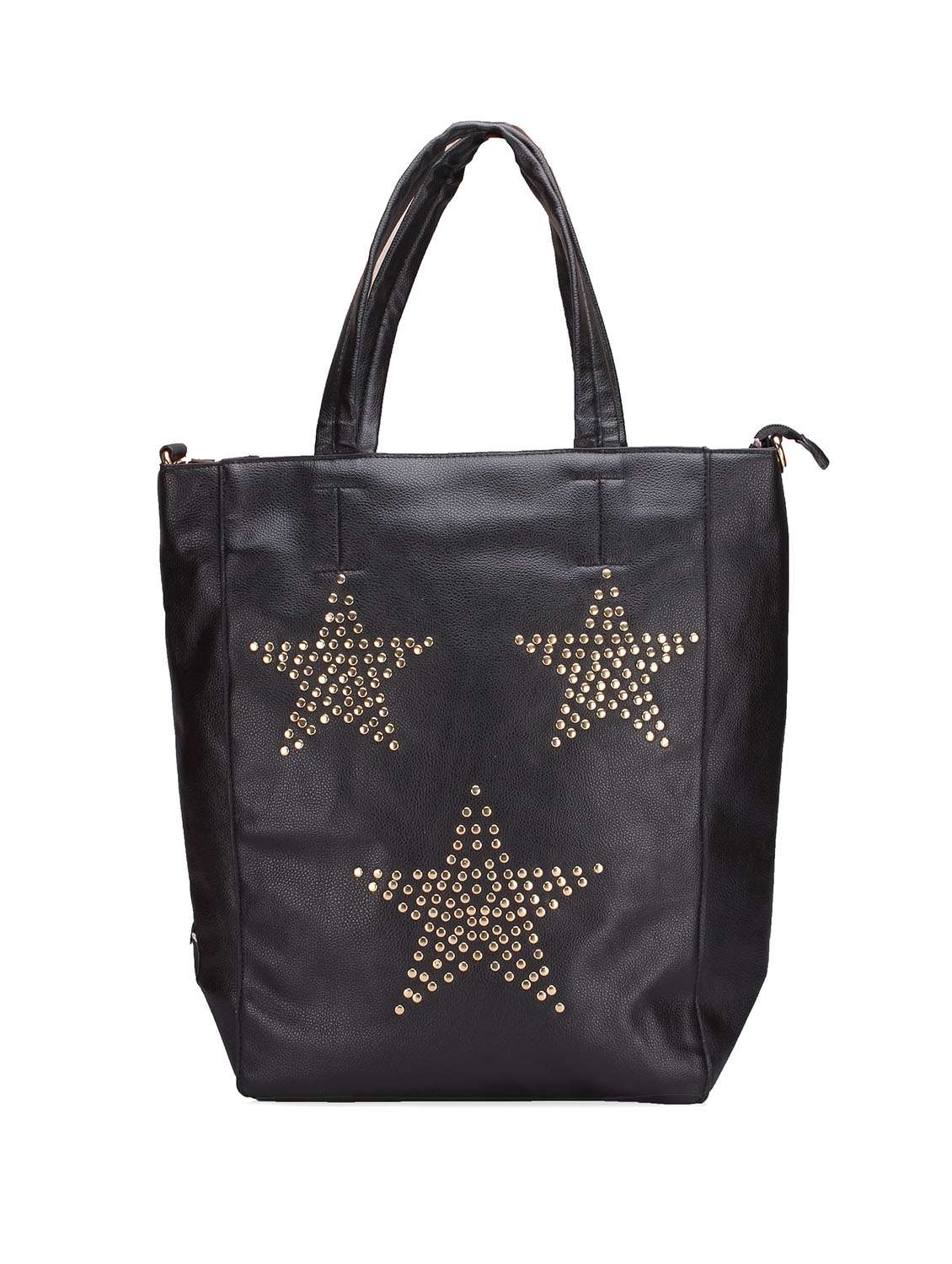 black studded leatherette tote with sling