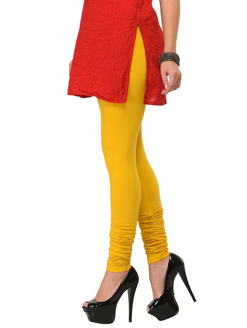 yellow cotton solid legging - 12333996 -  Standard Image - 1