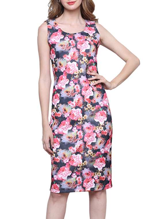navy blue floral sheath dress
