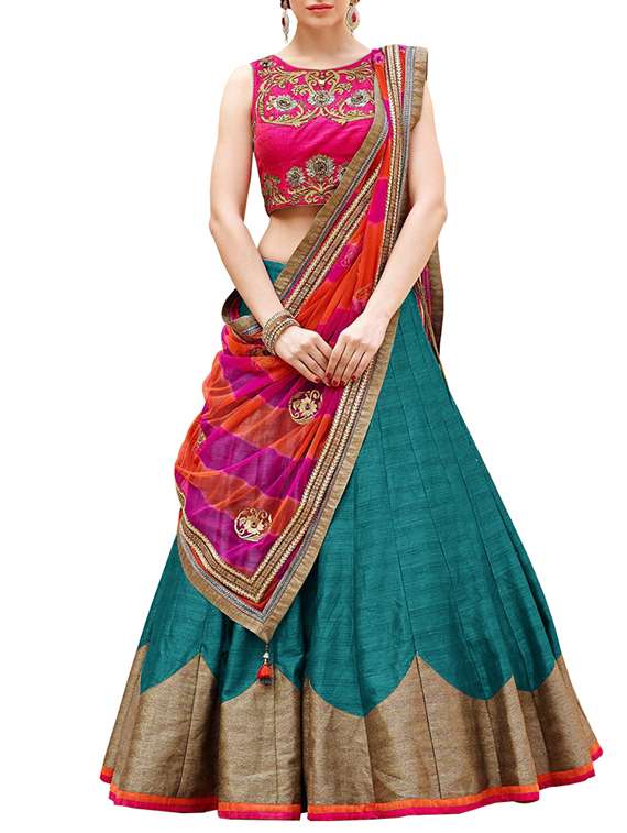 blue silk a-line lehenga