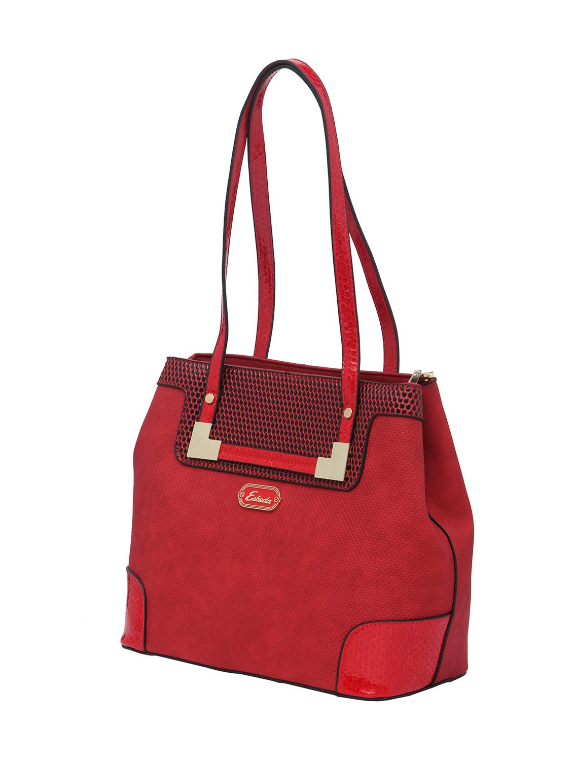 red textured synthetic leather handbag - 12345653 - Standard Image - 4