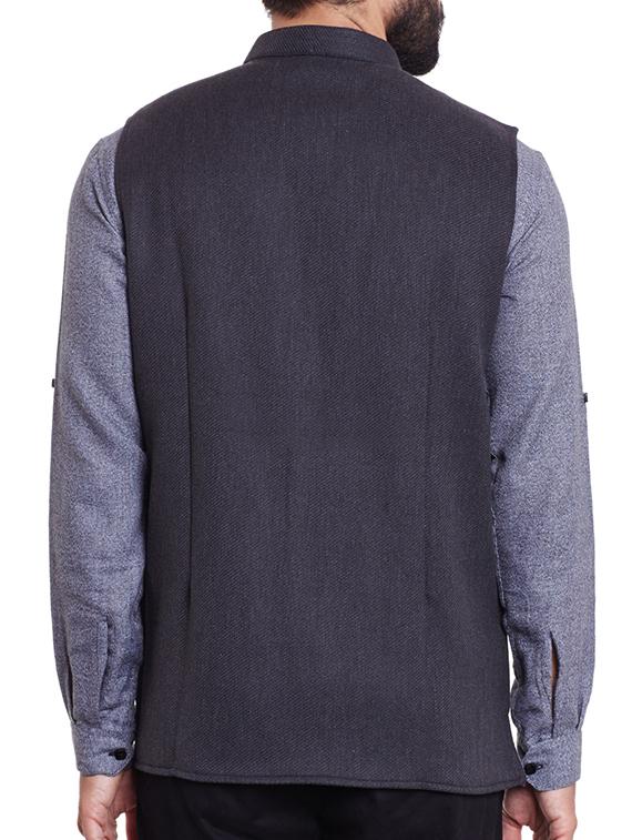 grey polyester blend nehru jacket - 12354119 - Standard Image - 6