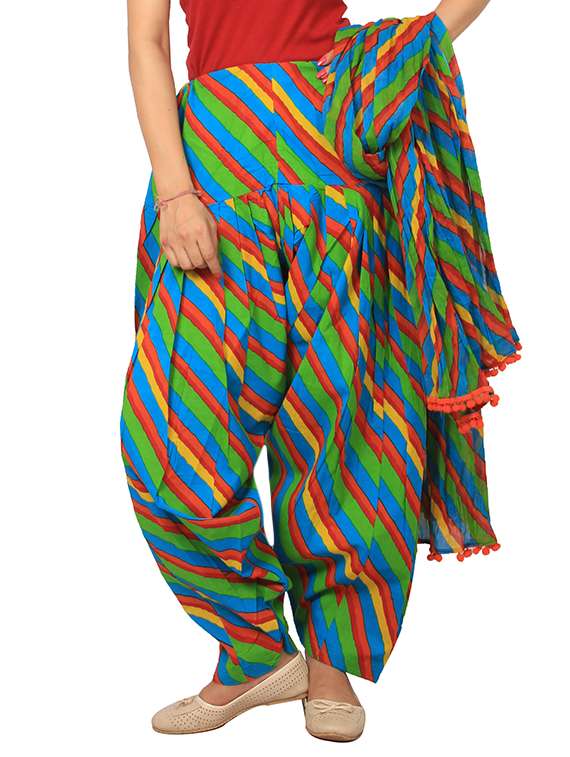multi colored cotton patiyala salwar dupatta set