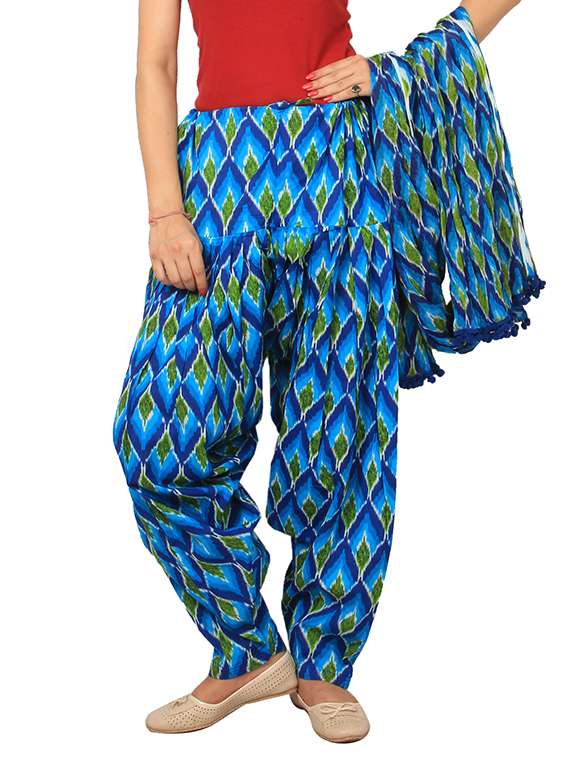 blue cotton patiyala salwar dupatta set