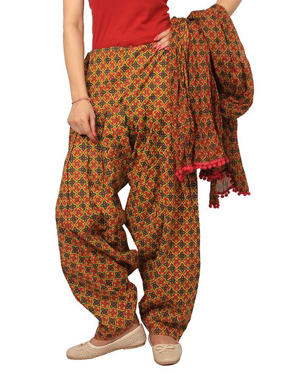 brown cotton patiyala salwar dupatta set