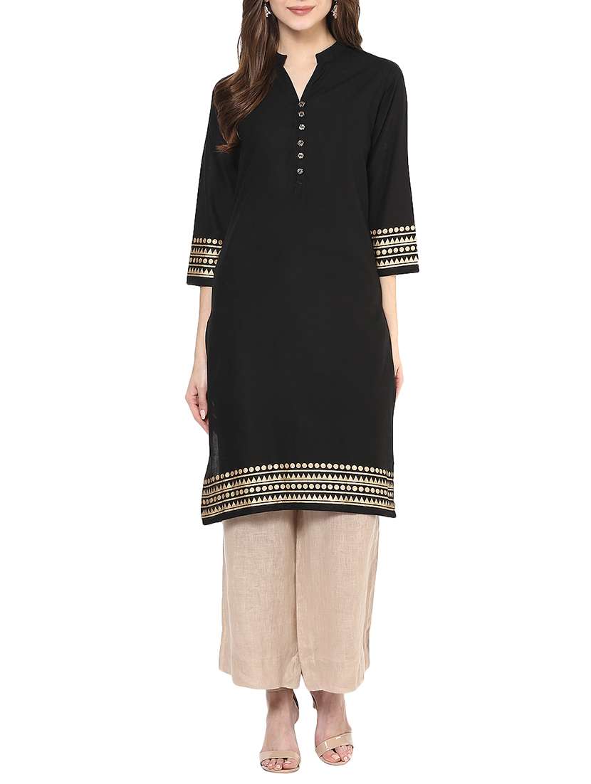 black cotton  printed straight kurta