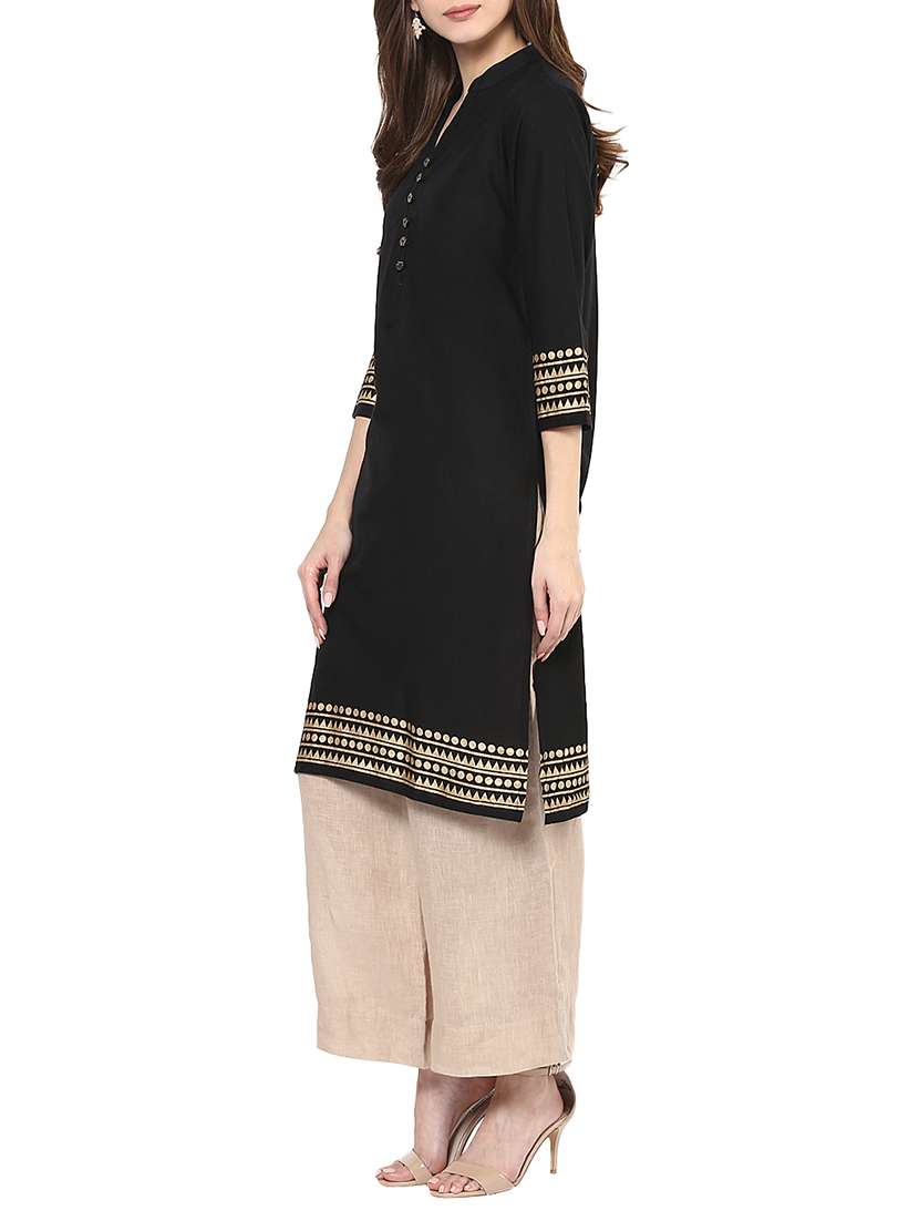 black cotton  printed straight kurta - 12358985 -  Standard Image - 1