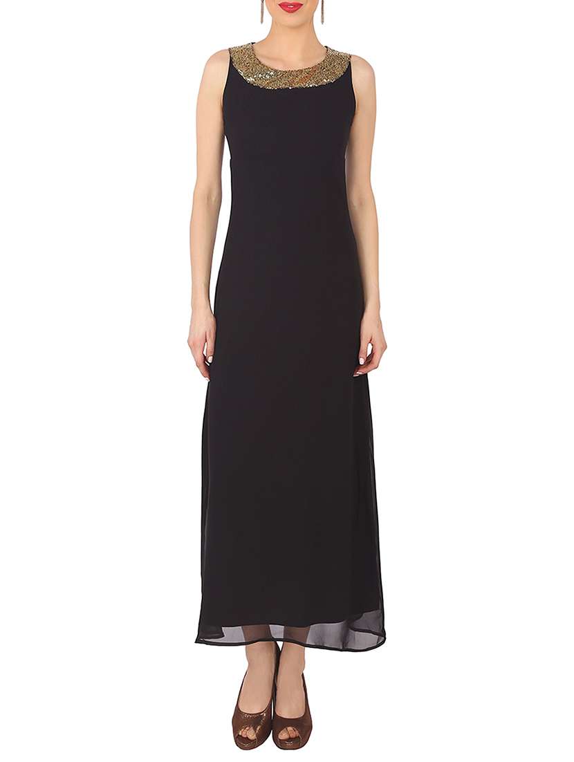 black georgette embellished maxi dress