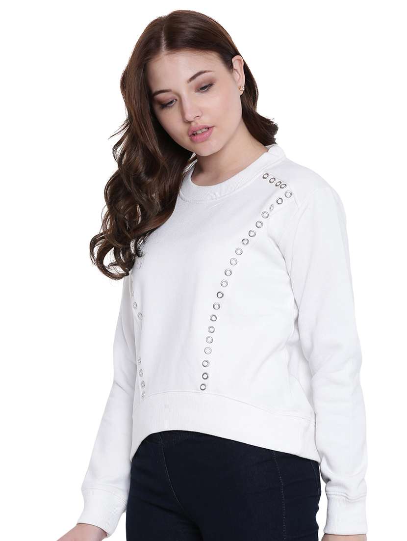 eyelet detail round neck sweatshirt - 12369836 - Standard Image - 1