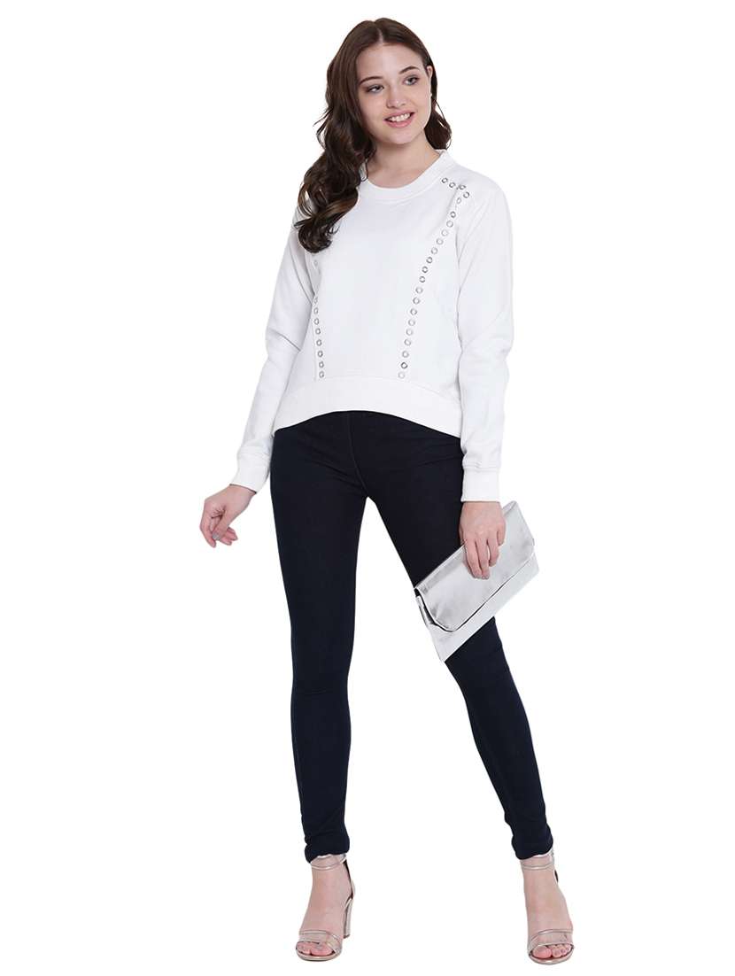 eyelet detail round neck sweatshirt - 12369836 - Standard Image - 4