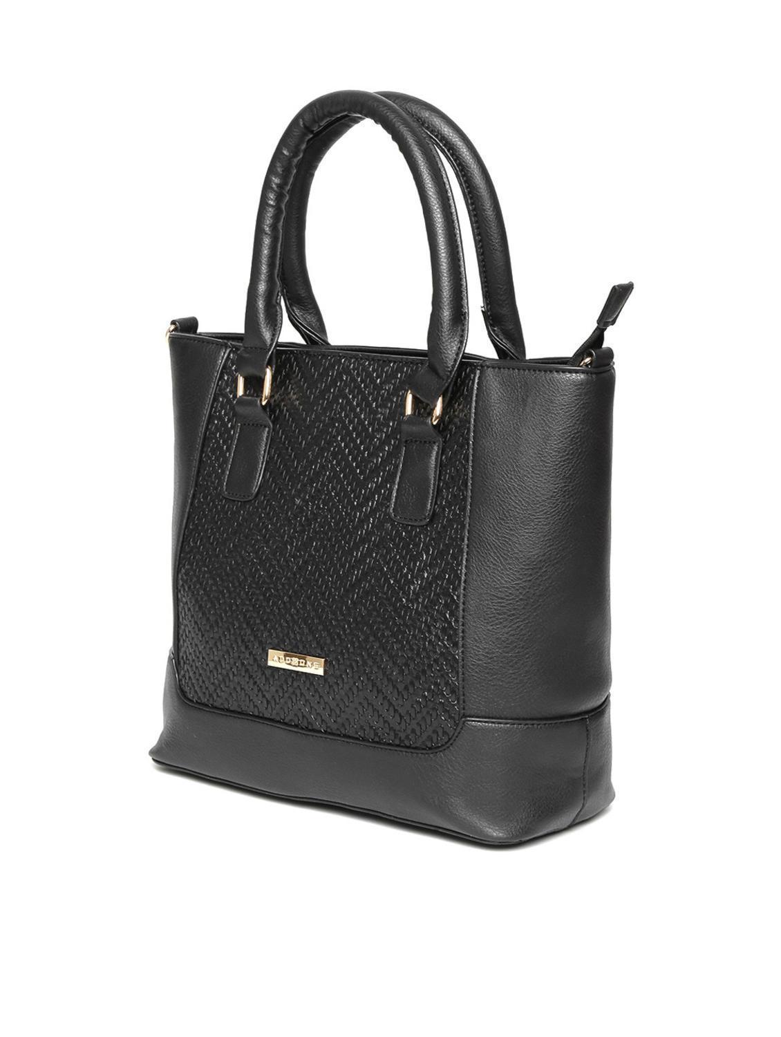 black leatherette textured handbag cum sling - 12370338 - Standard Image - 4