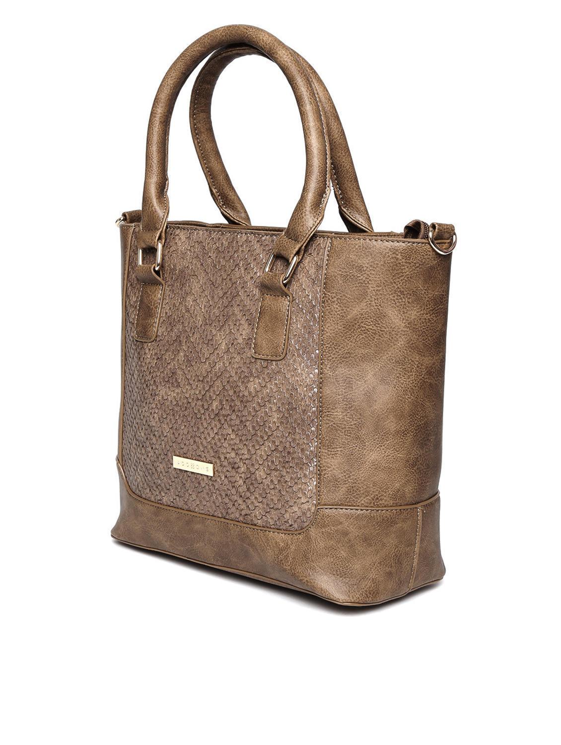 brown leatherette textured handbag with sling - 12370339 - Standard Image - 4