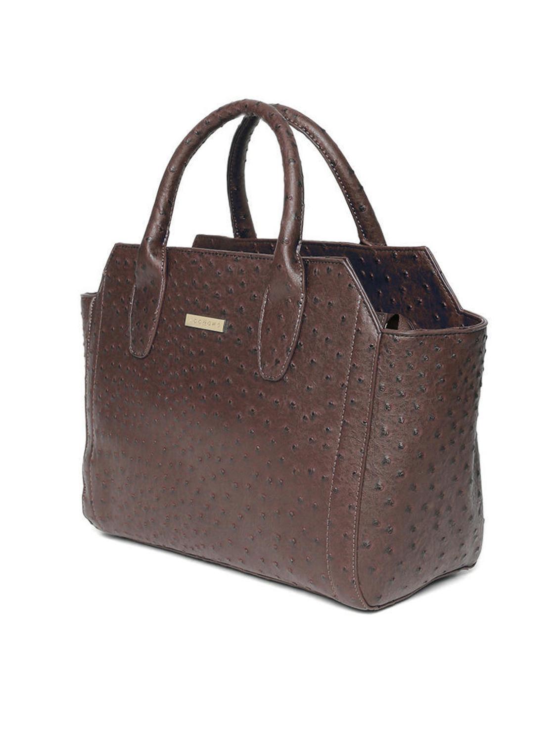 brown leatherette textured handbag with sling - 12370340 - Standard Image - 4