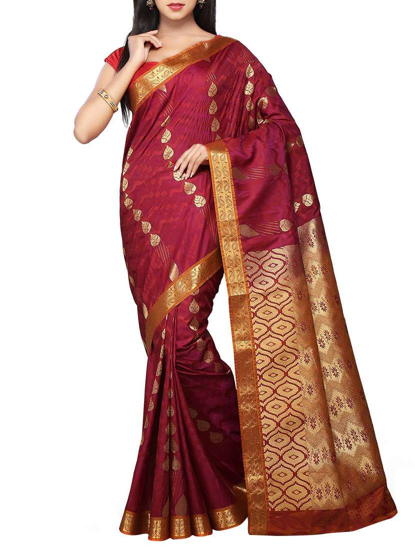 red kanjivaram art silk saree with blouse