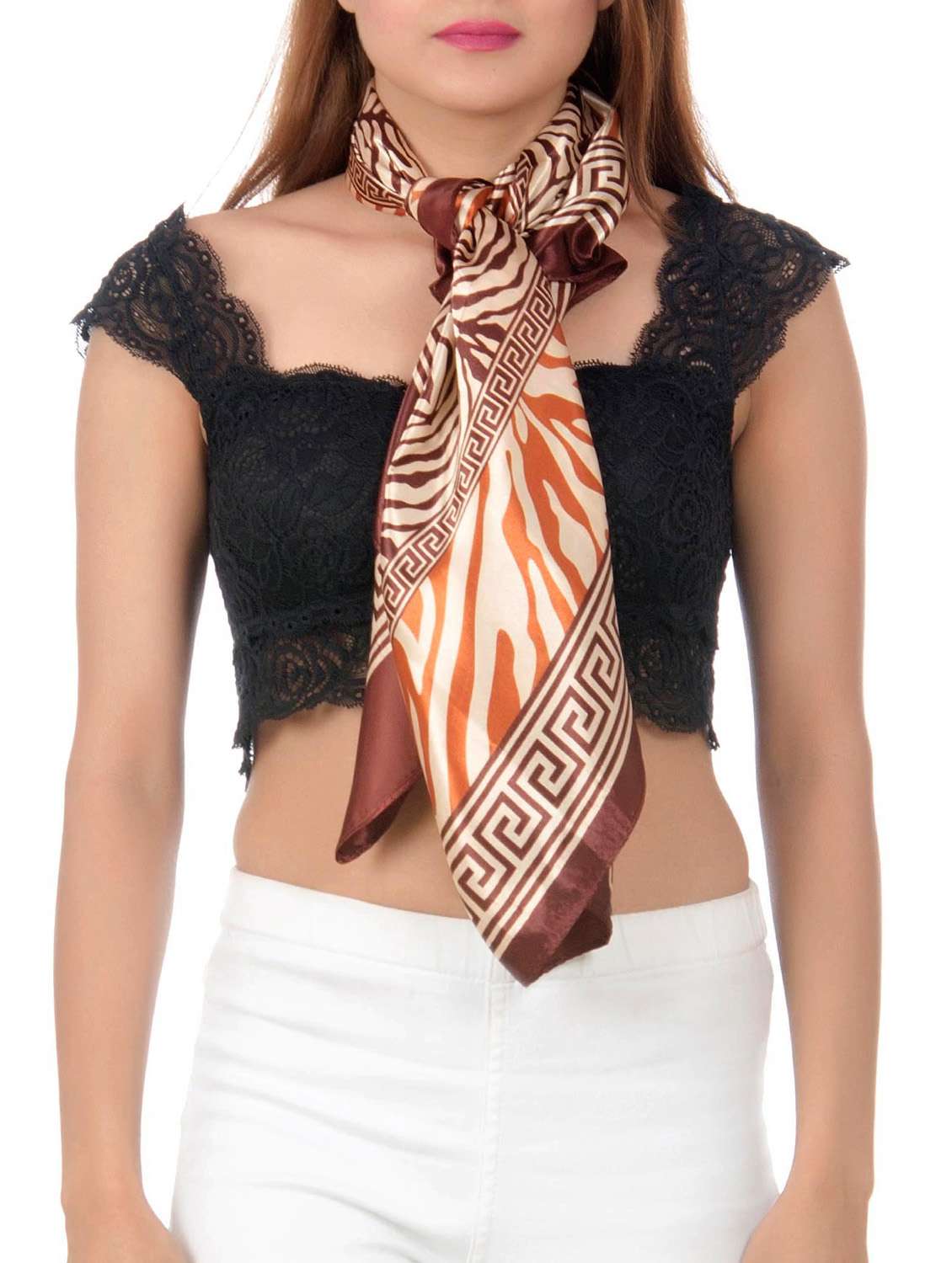 Multicoloured printed polyester scarf