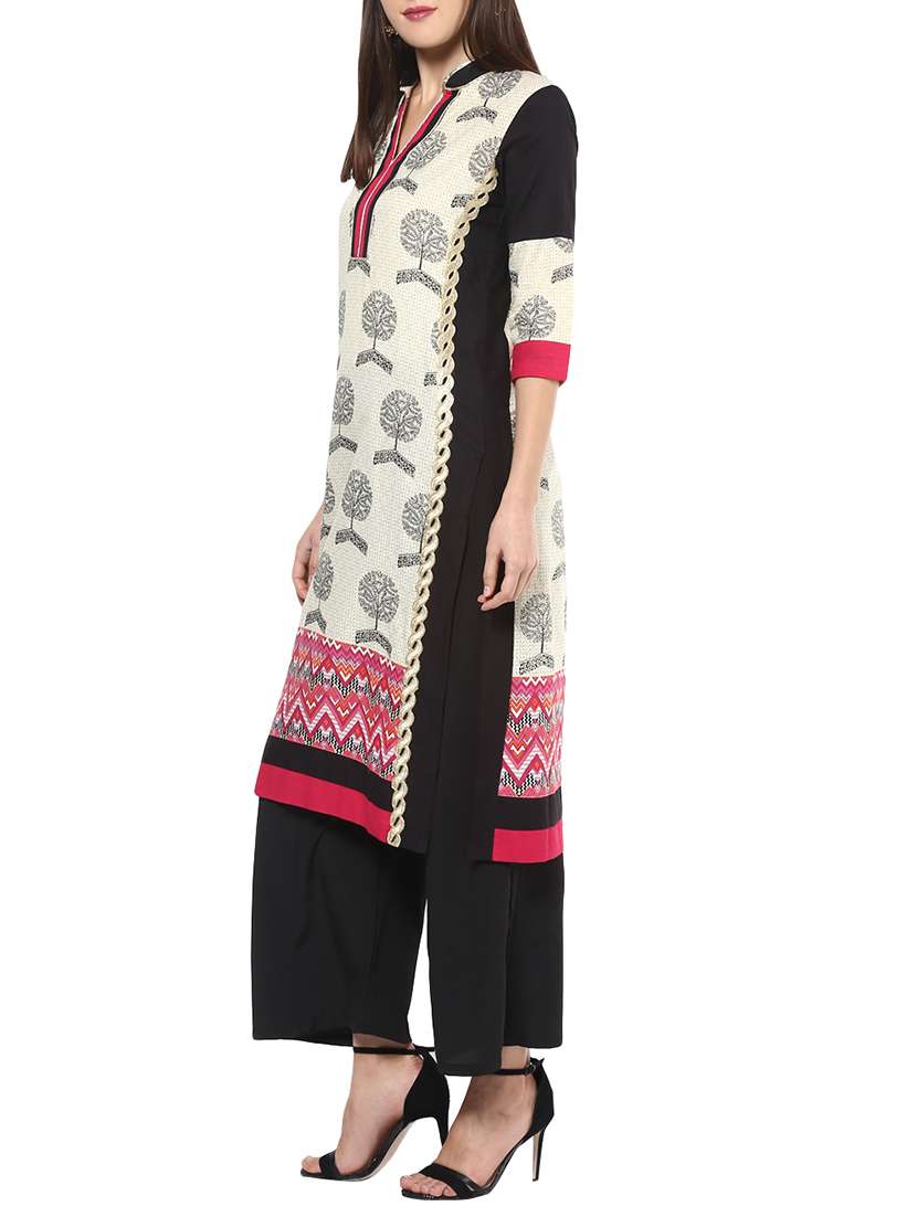 beige viscose straight kurta - 12377142 -  Standard Image - 1