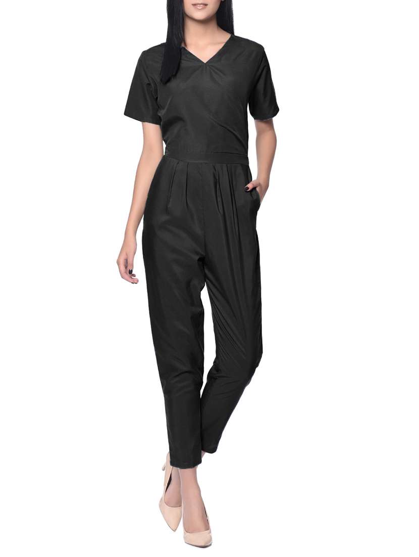 black crepe full leg  jumpsuit