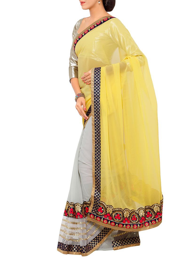 yellow georgette half and half saree - 12382379 - Standard Image - 1