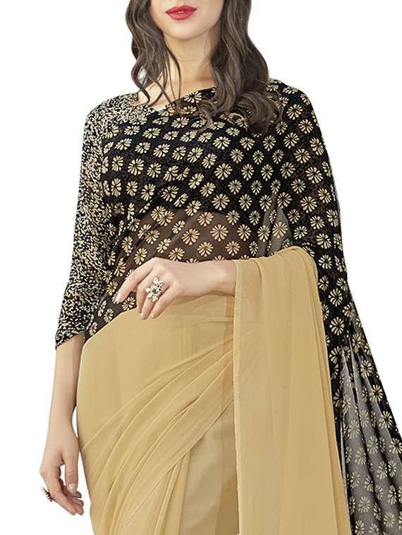 beige georgette printed saree - 12382397 -  Standard Image - 1