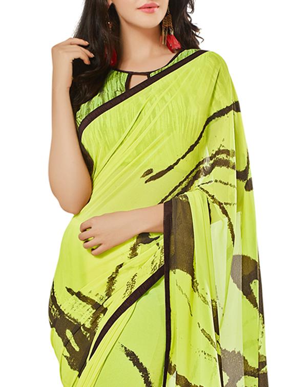 green georgette printed saree - 12382402 - Standard Image - 1