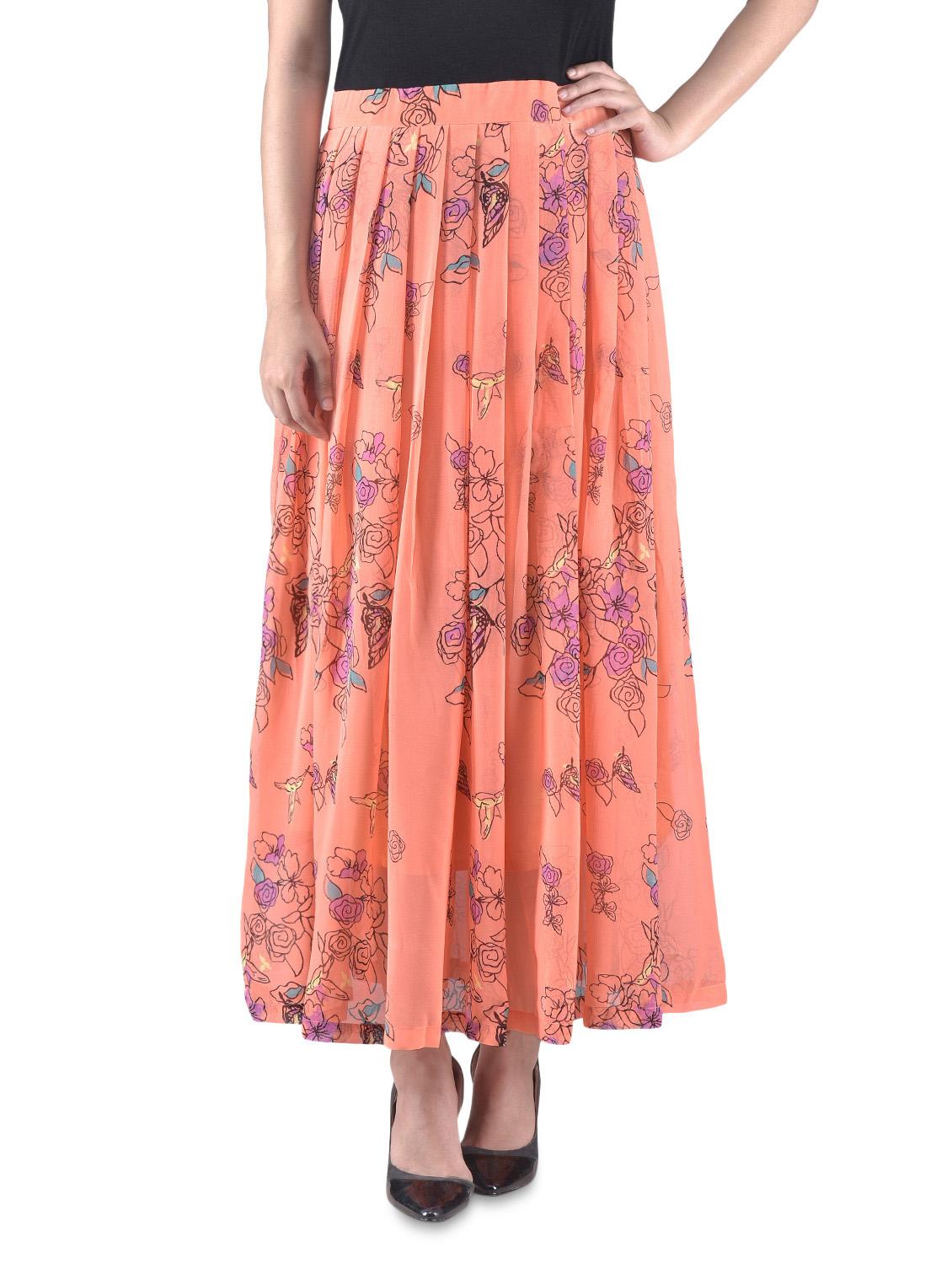 Black And Peach Printed Maxi Dress - By