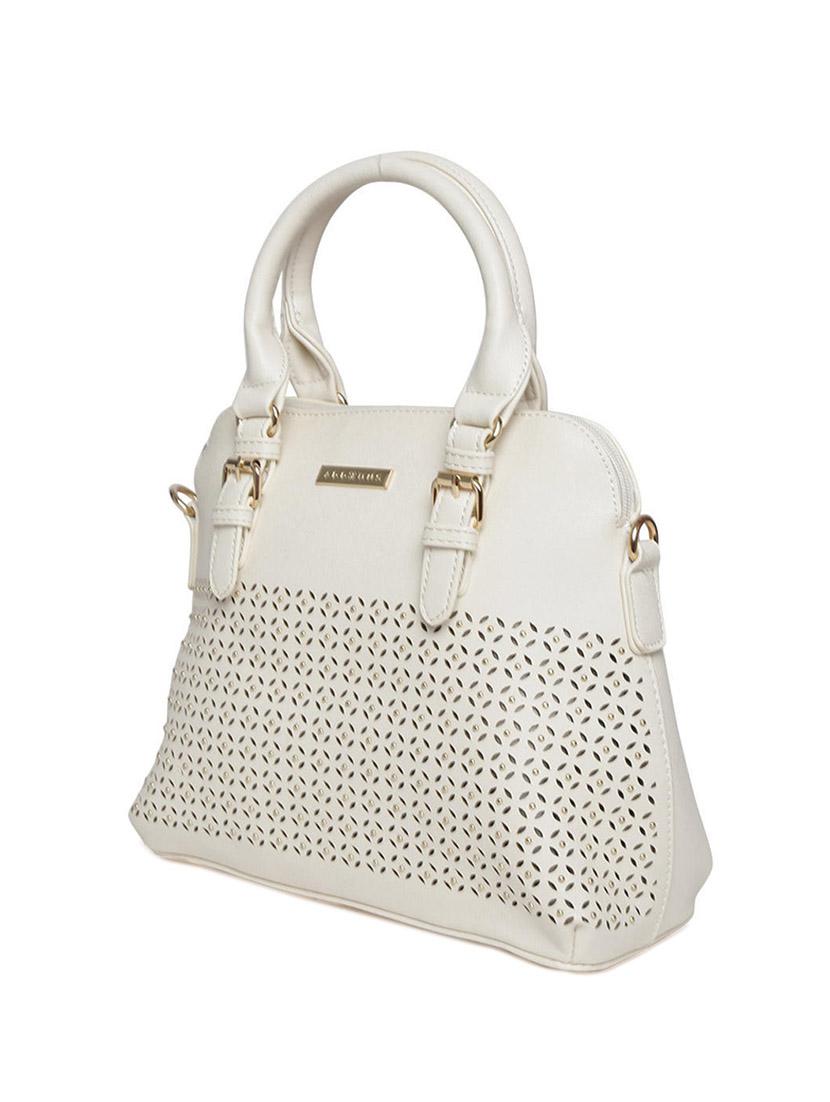 white leatherette cutwork handbag with sling - 12393208 - Standard Image - 4