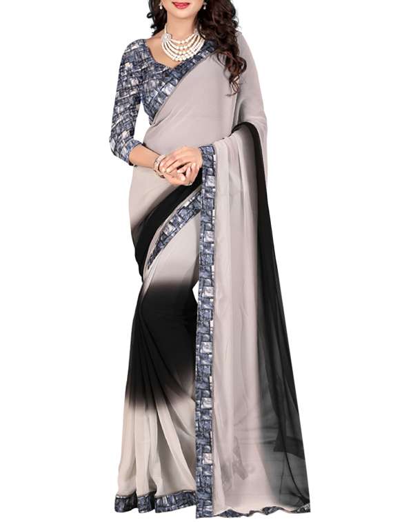 grey georgette printed saree with blouse