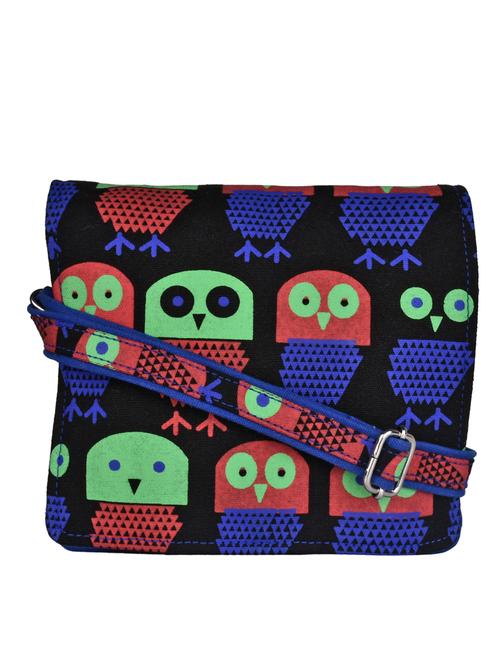 multicolored owl printed canvas sling bag - 12403138 - Standard Image - 0