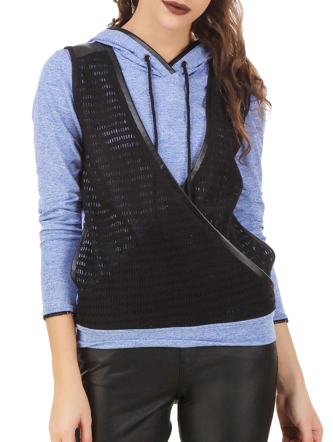 blue polyester hooded sweatshirt