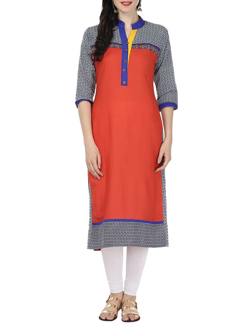 red rayon straight kurta