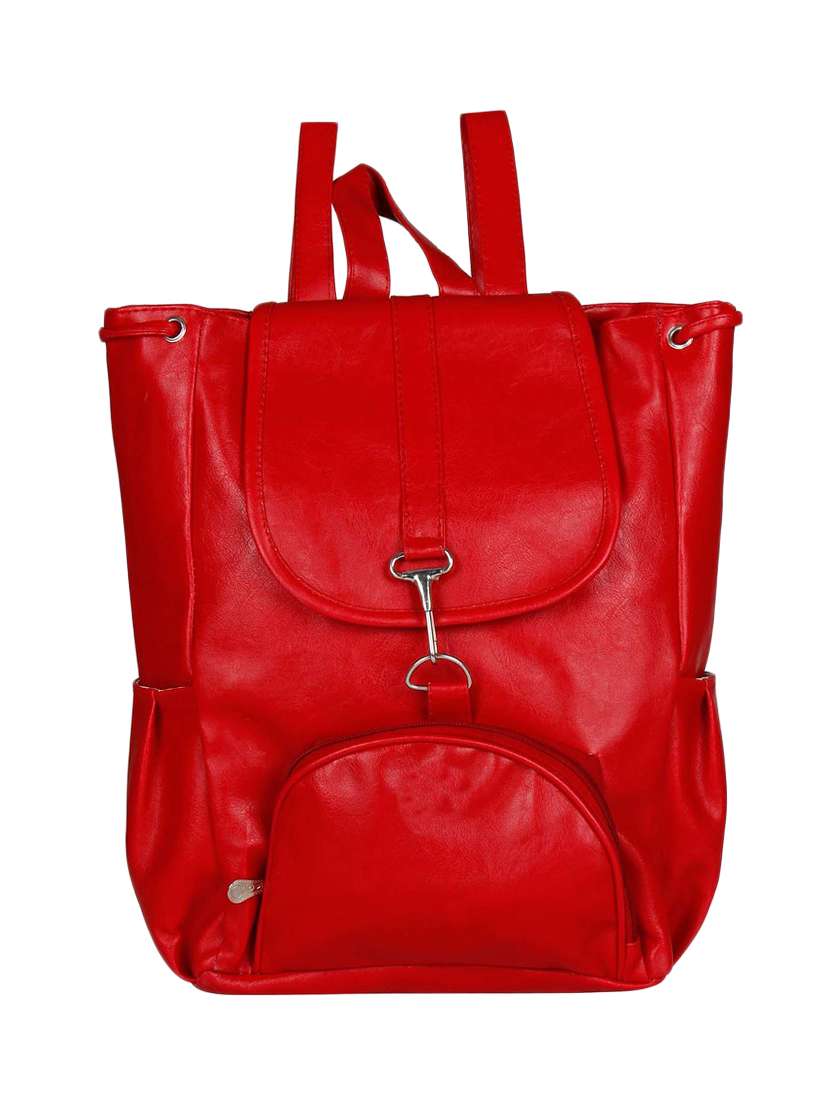 red synthetic leather backpack