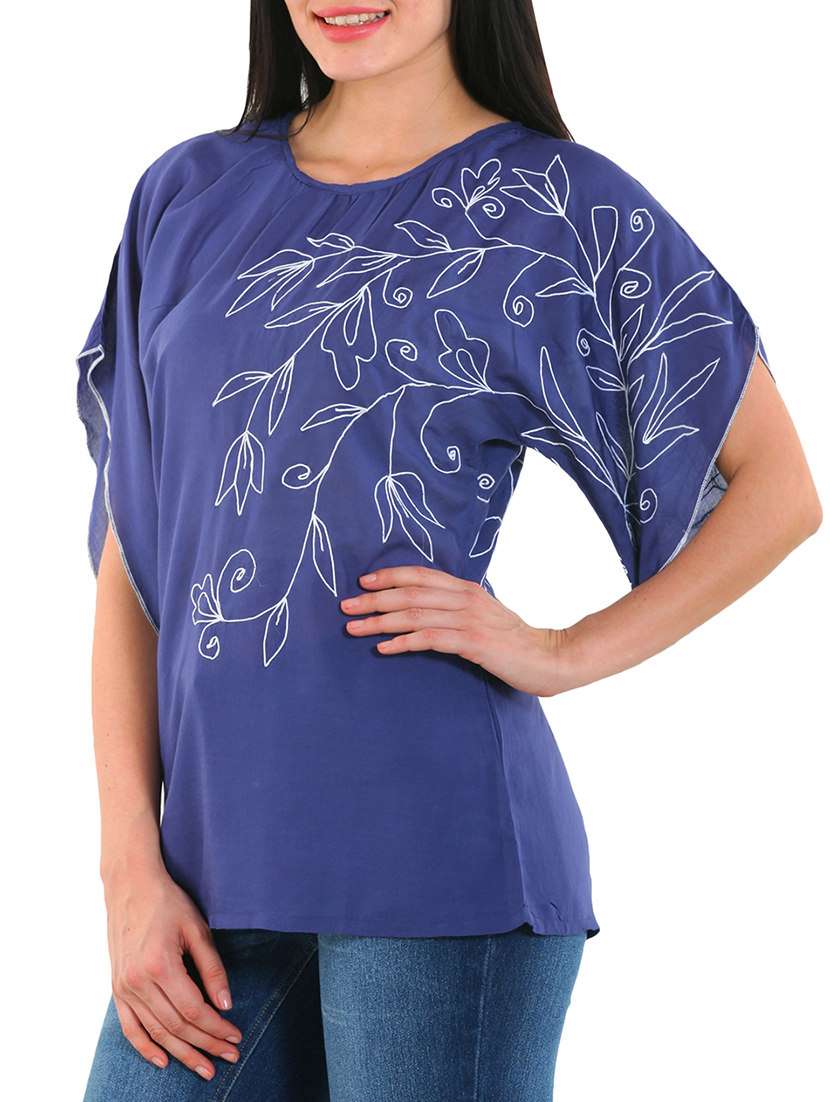 Blue Viscose Printed Top - 12414713 -  Standard Image - 1
