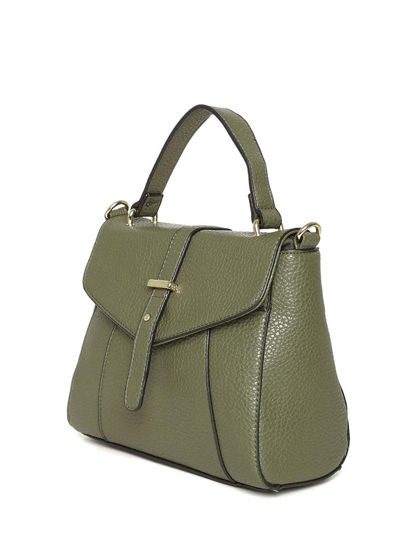olive green leatherette textured handbag with sling - 12416264 - Standard Image - 4