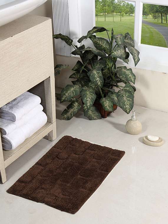 homefurry brown glossy bricks cotton bath mat