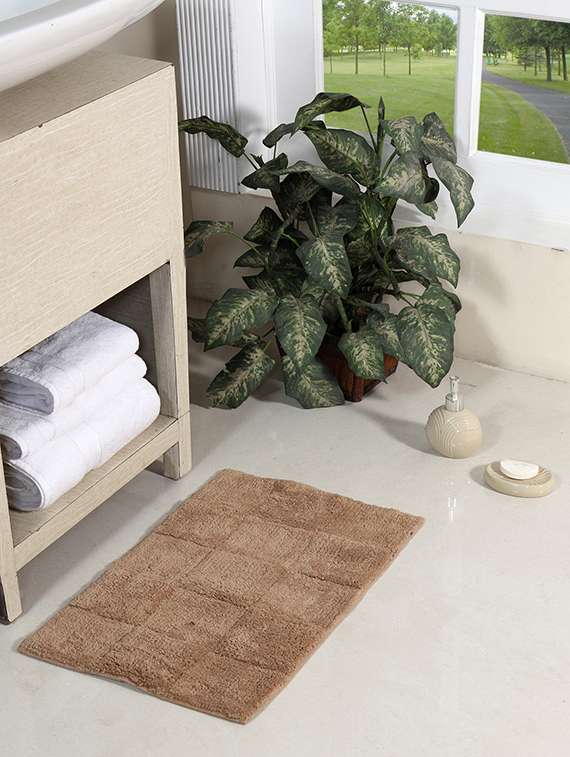 homefurry beige glossy tiles cotton bath mat