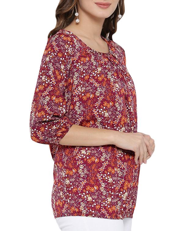 maroon floral printed top - 12422308 -  Standard Image - 1