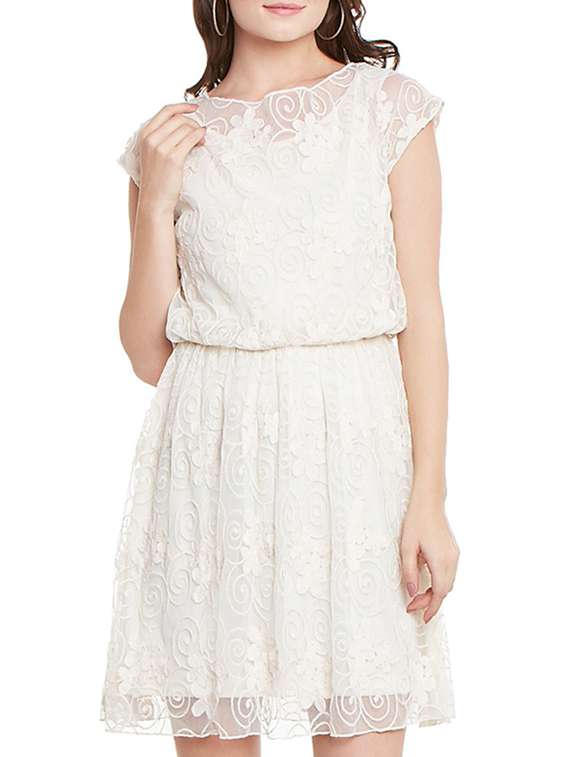 white blouson dress
