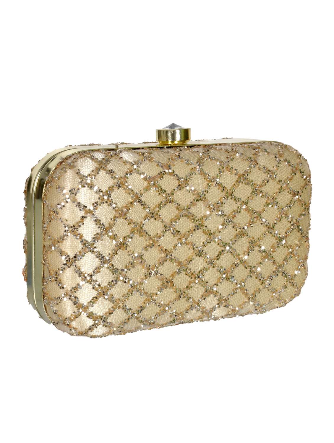 Buy Golden Embellished Cotton Box Clutch for Women from Duchess for