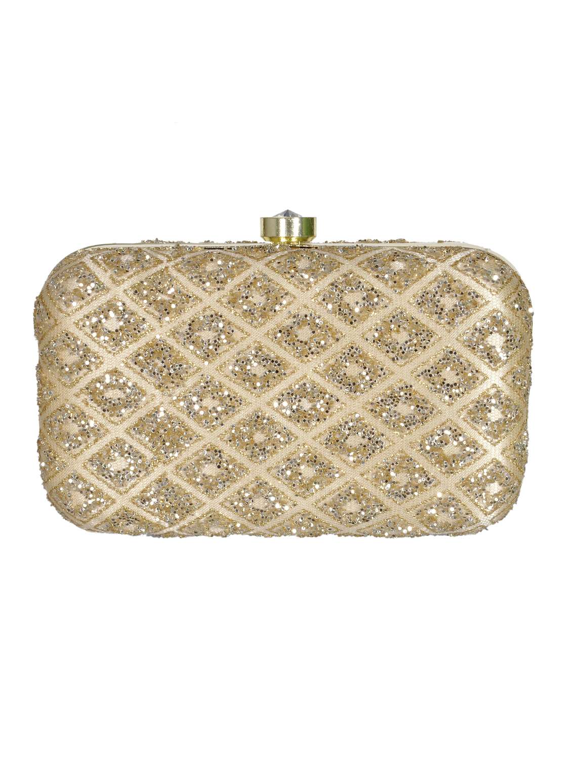 golden embellished cotton box clutch