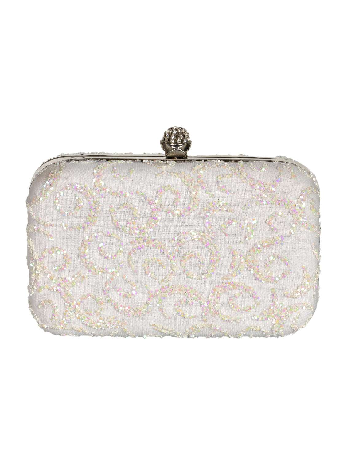 white embellished cotton box clutch