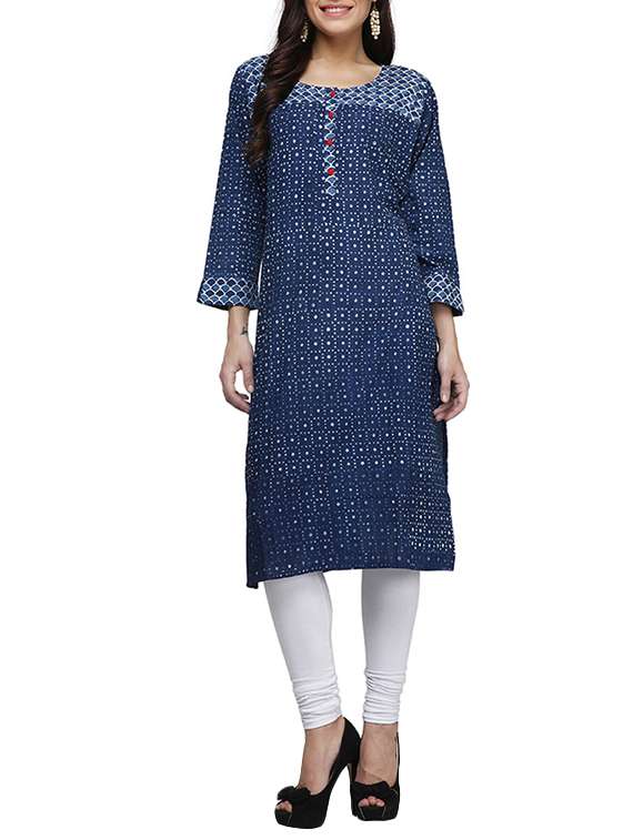 indigo cotton printed straight kurta