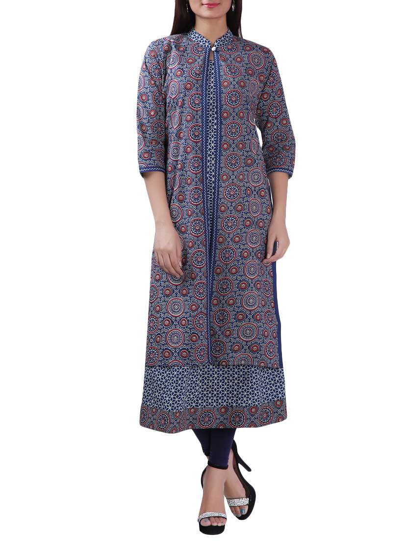 blue cotton layered a-line kurta