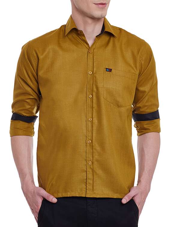 solid mustard cotton casual shirt