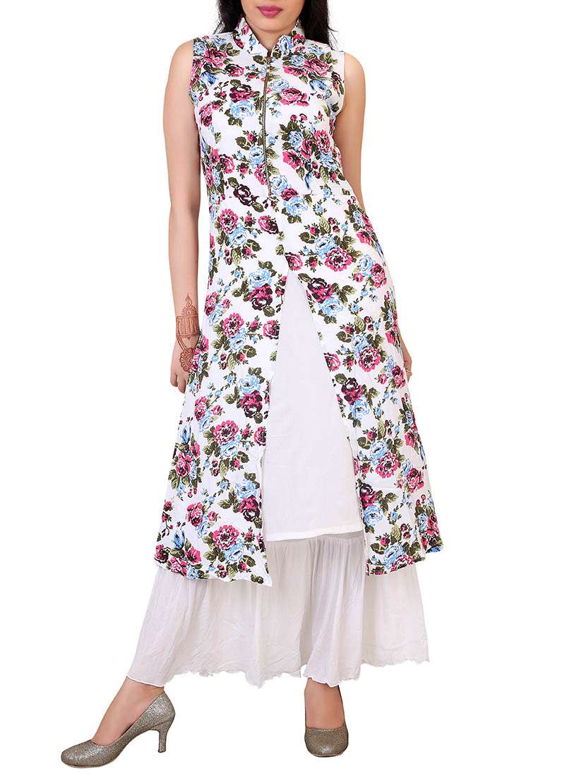 white floral printed cotton maxi dress
