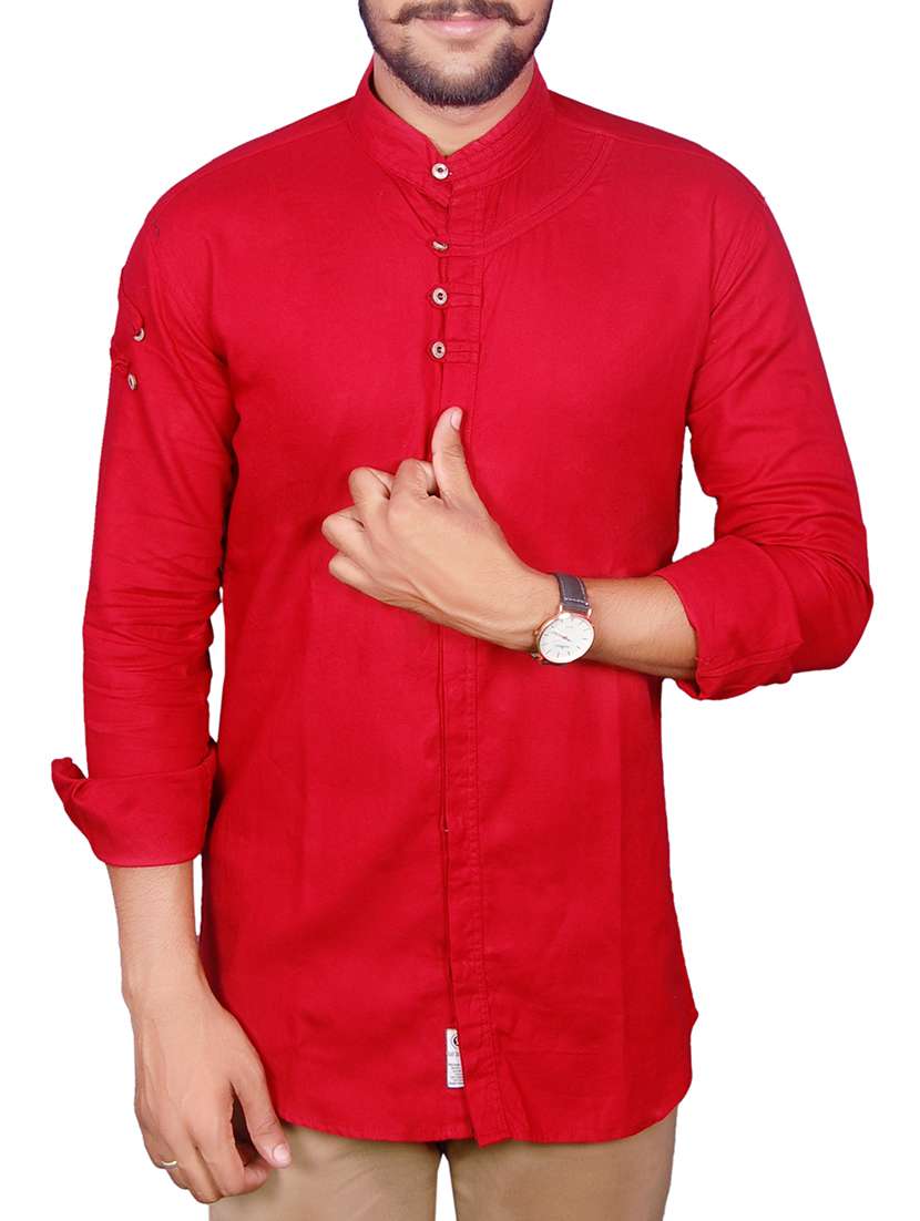 red linen casual shirt