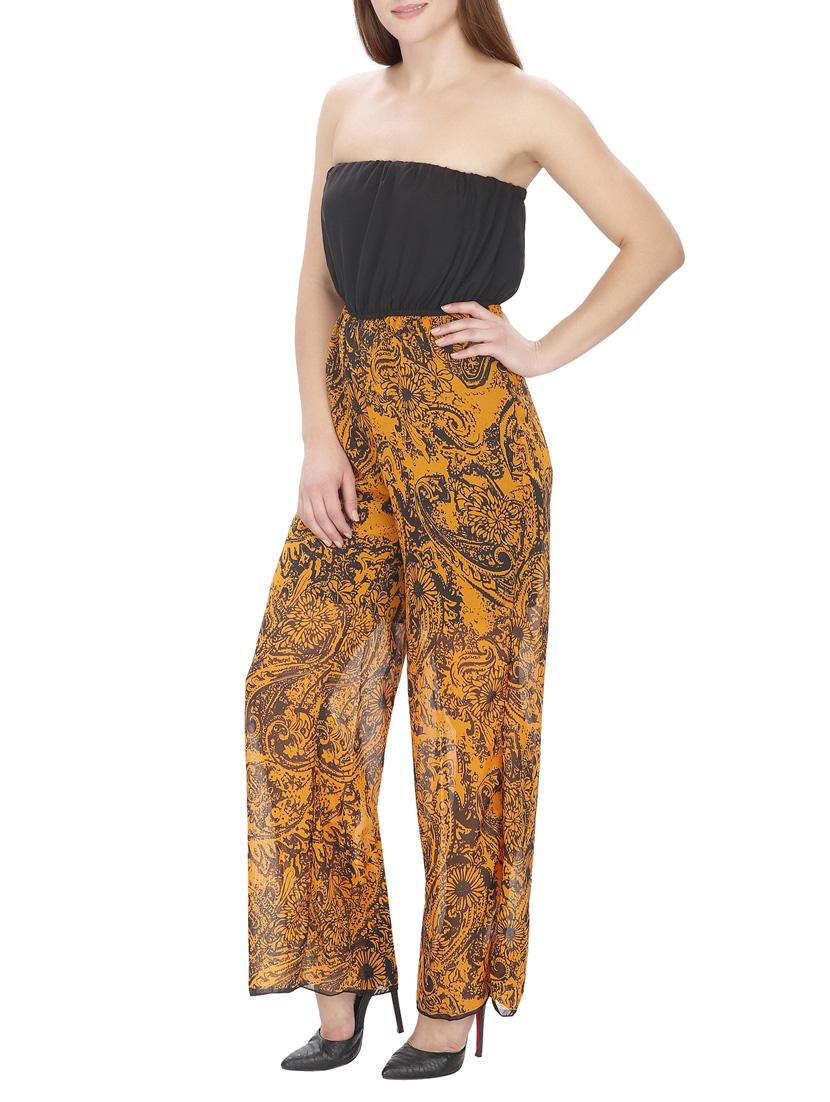yellow printed polyester full leg jumpsuit - 12448286 - Standard Image - 1