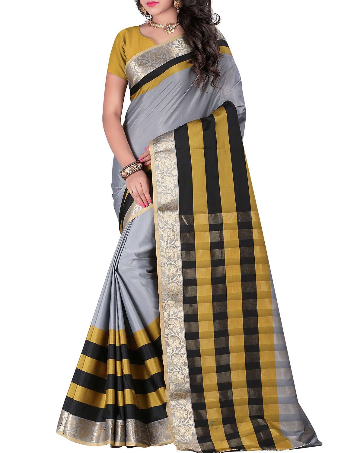 multi colored art silk saree with blouse