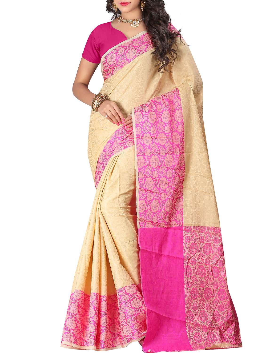 beige color saree with blouse